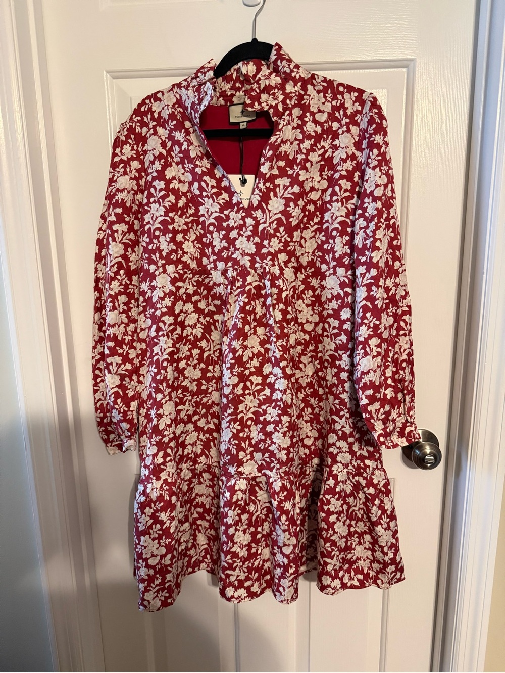 NWT Tuckernuck Red Floral Ruffle Neck Stand Collar Mini Dress XL